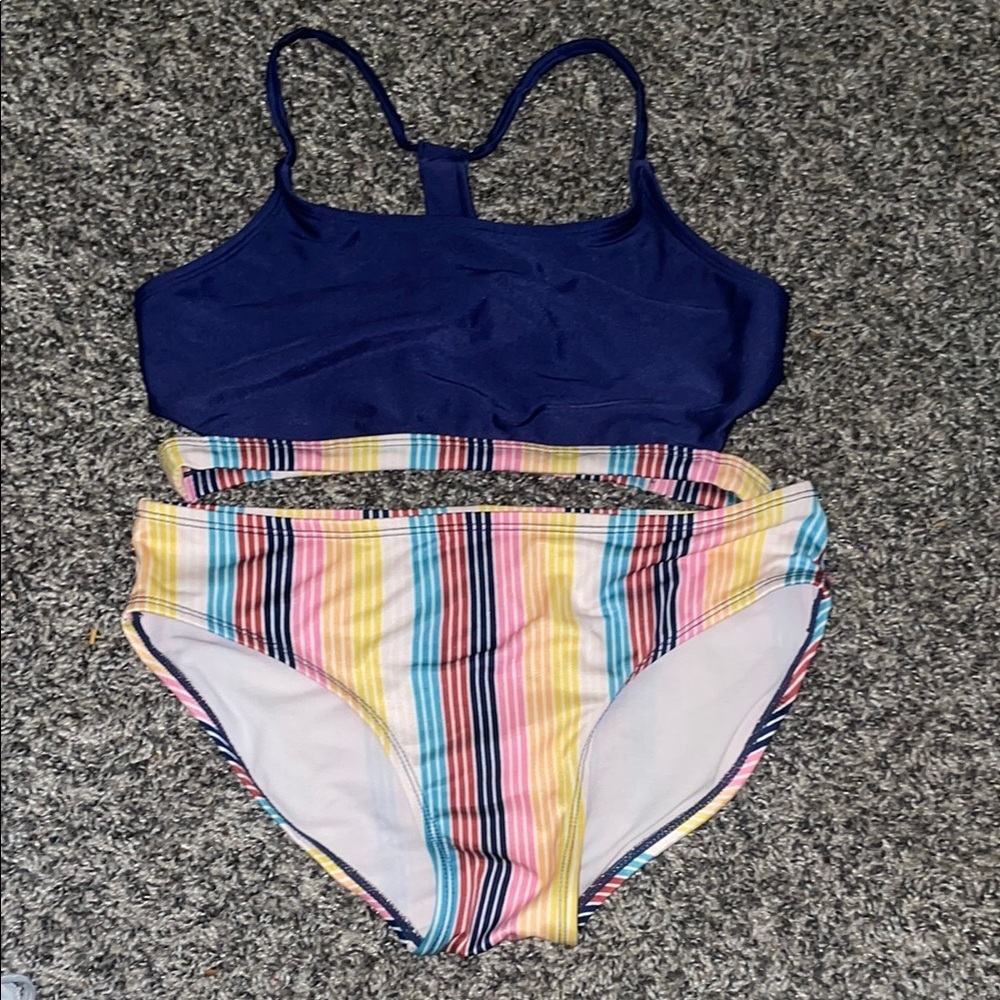Art Class Girls 2 Piece Navy and Striped Kids Bikini
